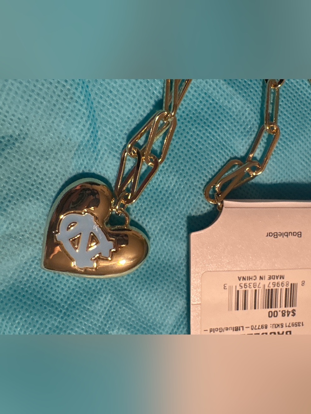BaubleBar Gold Heart Key & Card Holder with Light Blue Accent